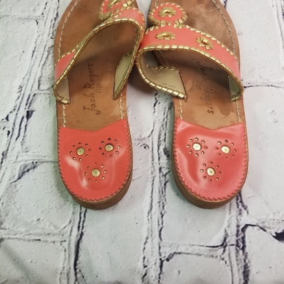 Jack Rogers Nantucket fire coral gold leather flip flop sandals - Picture 9 of 10